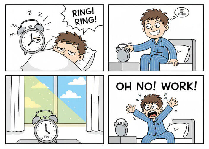 a man got up late comic example
